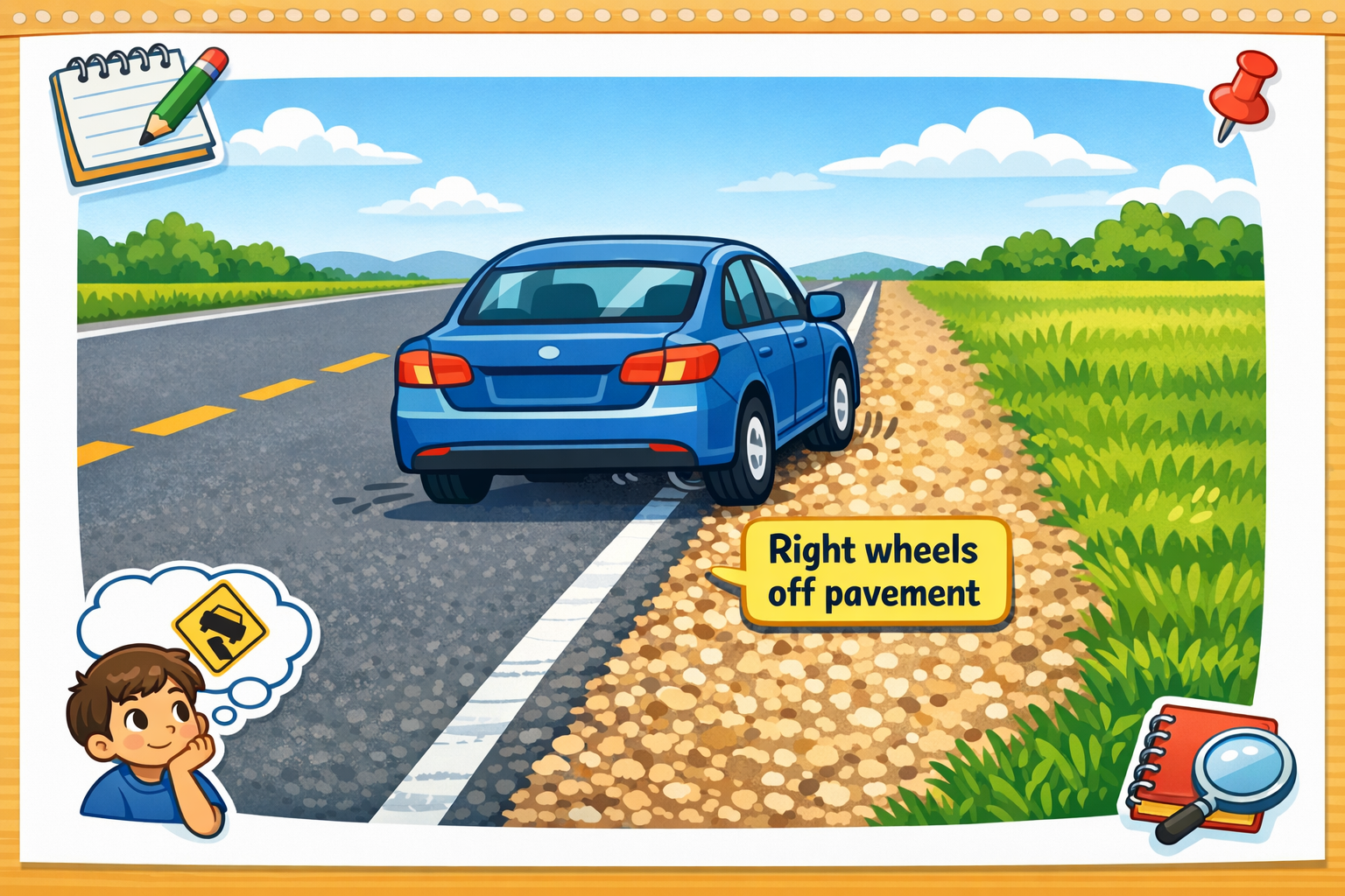 Right wheels off pavement recovery visual
